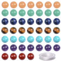 80Pcs Natural Crystal Beads Stone Gemstone Round Loose Energy Healing Beads with Free Crystal Stretch Cord for Jewelry Making (7-Chakra Beads, 10MM) Seven Chakra Beads