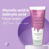 Glamveda Glycolic Acid & 0.05% & Salicylic Acid Anti Acne face wash | For Oily & Acne Prone Skin | Oil balancing, Deep Cleansing - 100 ml