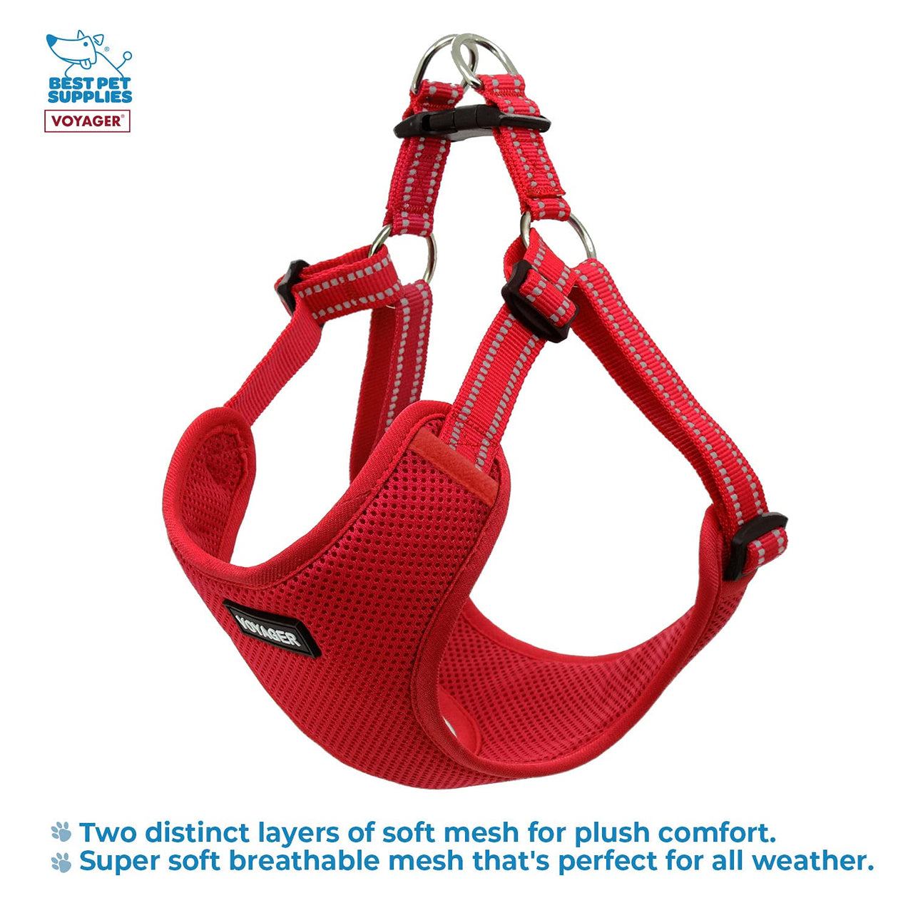 Best Pet Supplies Voyager Adjustable Dog Harness with Reflective Stripes for Walking, Jogging, Heavy-Duty Full Body No Pull Vest with Leash D-Ring, Breathable All-Weather - Harness (Red), L Harness (Red) L (Chest: 20 - 25")