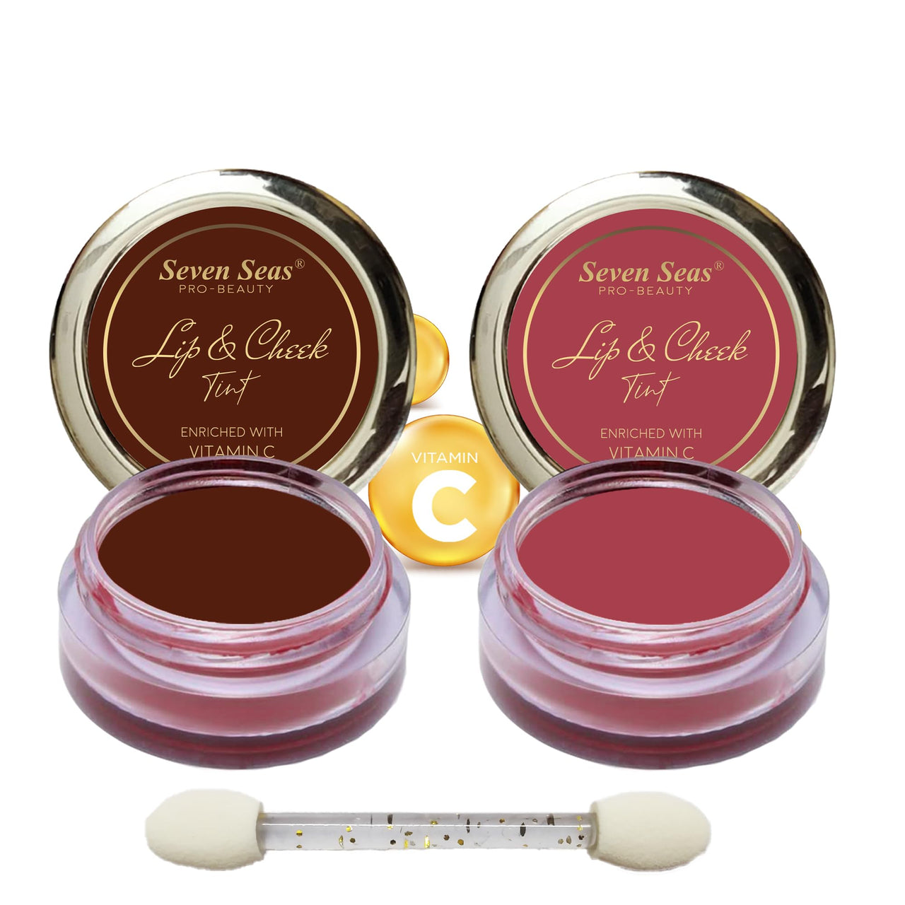 Seven Seas Lips & Cheek Tint Combo Pack of 2 | Matte Natural Blush for Women | Lip Tint with Vitamin E | Nourishing Cheek Tint (Maroon, Hippie Pink)
