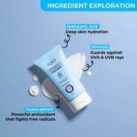 SOKU Sun Protection Broad Spectrum Sunscreen For All Skin Type SPF 50 PA+++ | Hyaluronic Acid & Guava Extract | UVA/UVB & Blue Light Protection | No White Cast | For Unisex | 50 ML