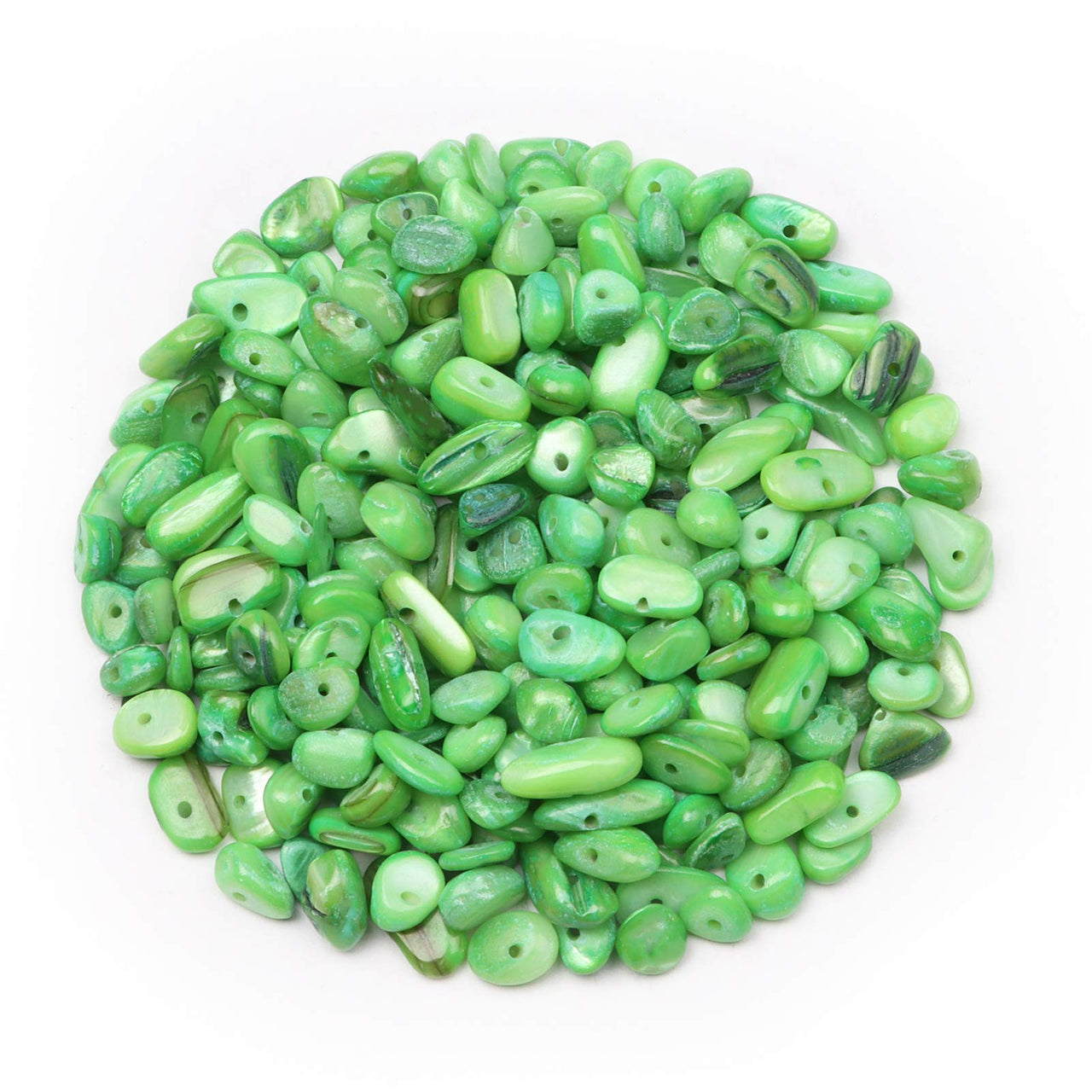 Yholin Irregular Stone Chips Beads Bulk - Hole Drilled Light Green Shell Chips, Crystal Tumbled Chips Stone Healing Crushed Rock Beads for DIY Craft Earring Jewelry Making and Home Decor,1 Strand