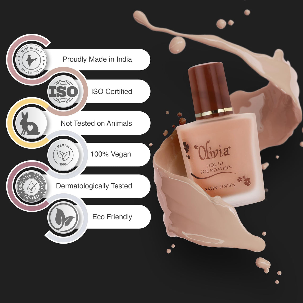 Olivia Liquid Foundation | Long Lasting Radiance Makeup with Satin Finish | Covers Minor Imperfections | Shade No.03 | 28ml