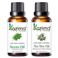 KAZIMA Combo of Neem Oil and Tea Tree Oil - 100% Pure & Undiluted Oil for Acne, Scars, Skin Moisturizing & Dandruff Control, 15 ml each