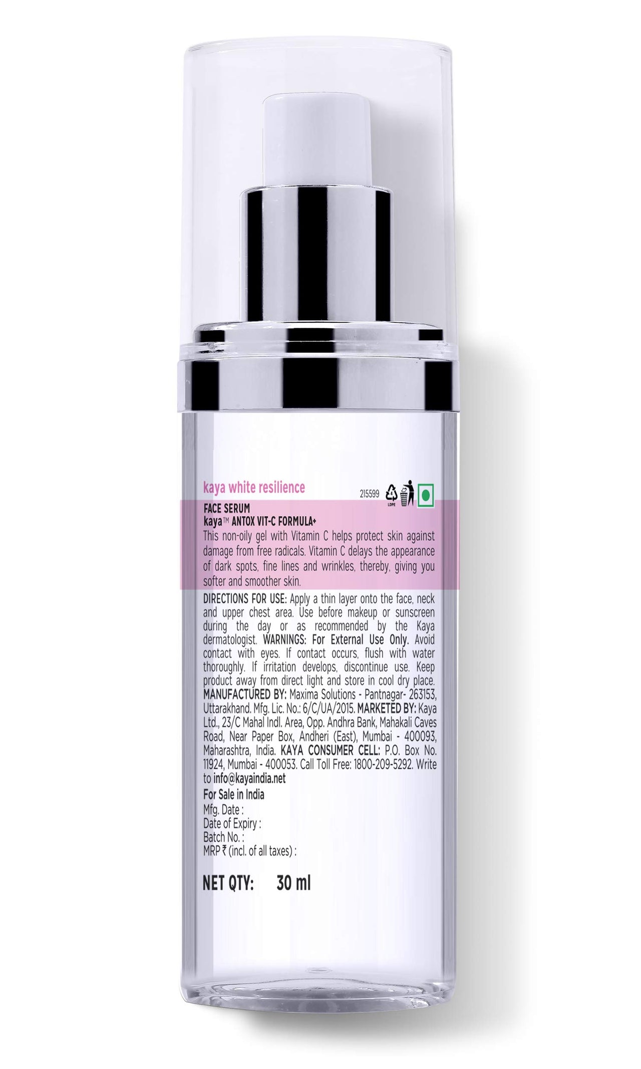 Kaya Clinic Antox Vit-C Formula Vitamin C Face Serum With Anti-Oxidants, Anti Ageing Serum For Brighter Skin Of All Skin Type, 30ml