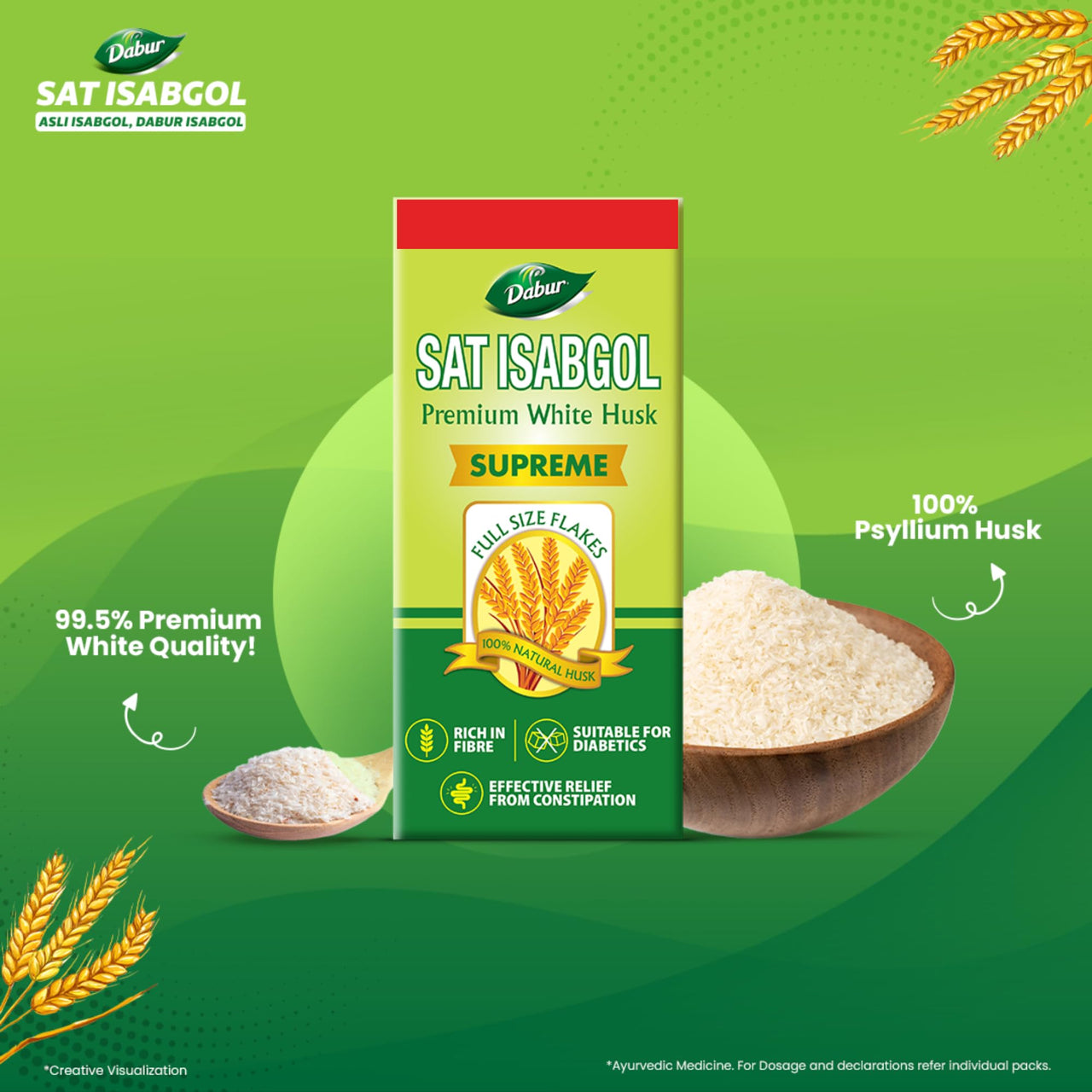 DABUR Sat Isabgol (Psyllium Husk) - 180g + Free 50g | Rich In Fiber | Effective Relief From Constipation & Bloating | Promotes Bowel Health | Non Habit Forming | 100% Ayurvedic, Flake
