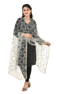 YOUTHQUAKE Heavy Embellished Plastic Mirror Net Dupatta for Womens & Girls
