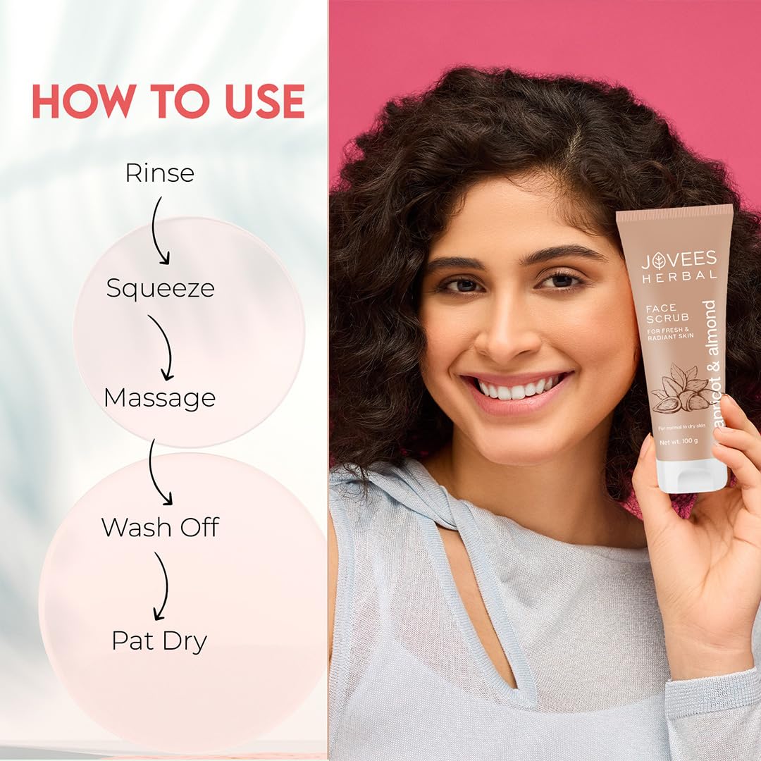 Jovees Herbal Apricot & Almond Face Scrub with Almond, Apricot & Wheatgerm Oil For Normal to Dry Skin | Gently Removes dead Skin, Anti-Pigmentation, Tan Removal, Smooth and Clear Complexation 50g