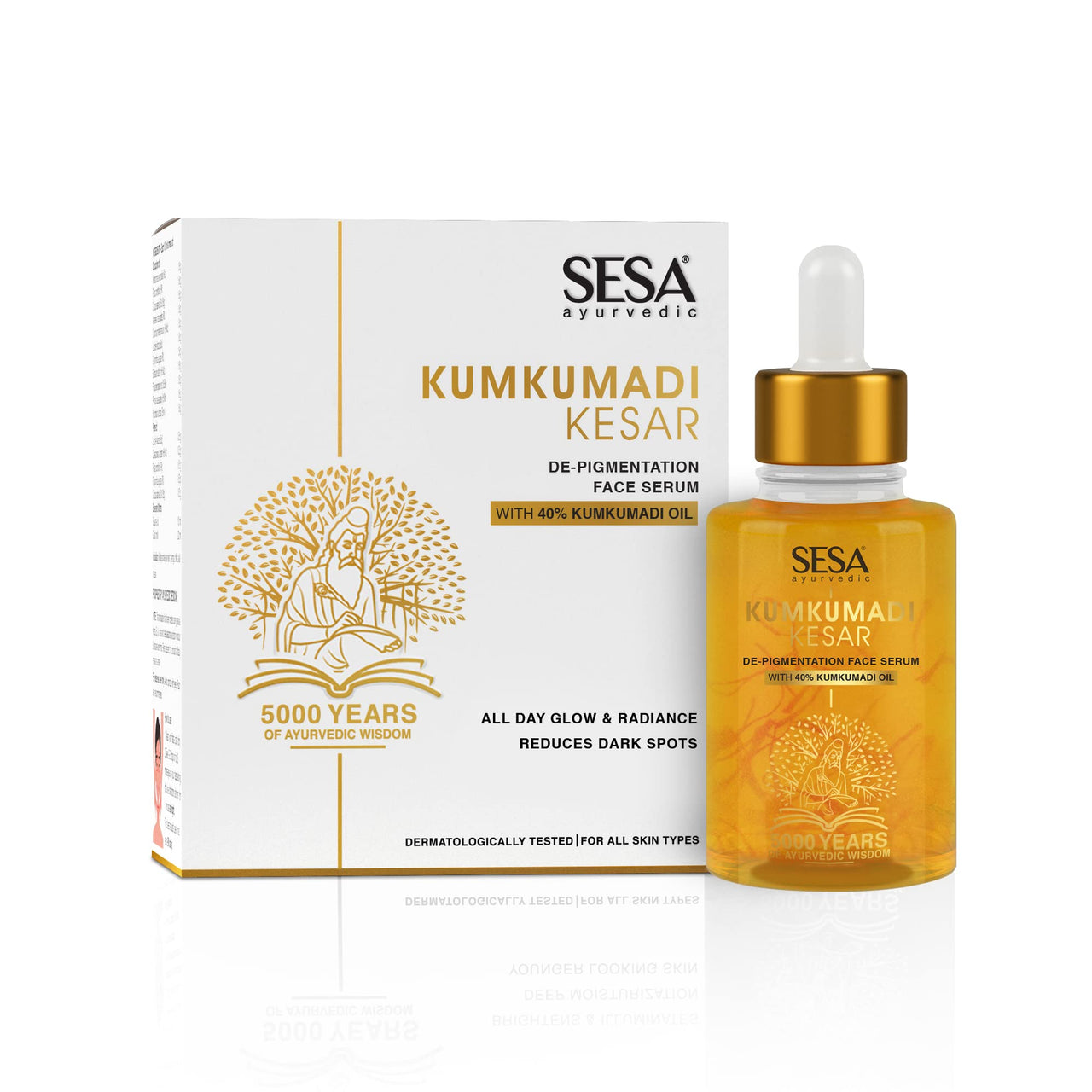 SESA Kumkumadi Face Serum 30ml for Radiant & Glowing Skin Made with 40% Kumkumadi Thailam Face Oil Repairs Dull & Damaged Skin Light Weight & Non Sticky Suitable for all Skin Types