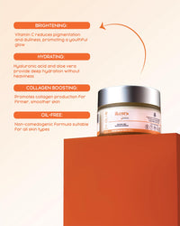 Ikcura Moisturizer with Vitamin C, Hyaluronic, Aloe Barbadensis Leaf Extract | Brightening Skin, Collagen Boosting, Reduces Dullness, Deep Hydrating, Non-Comedogenic & oil free Moisturizer, 50g