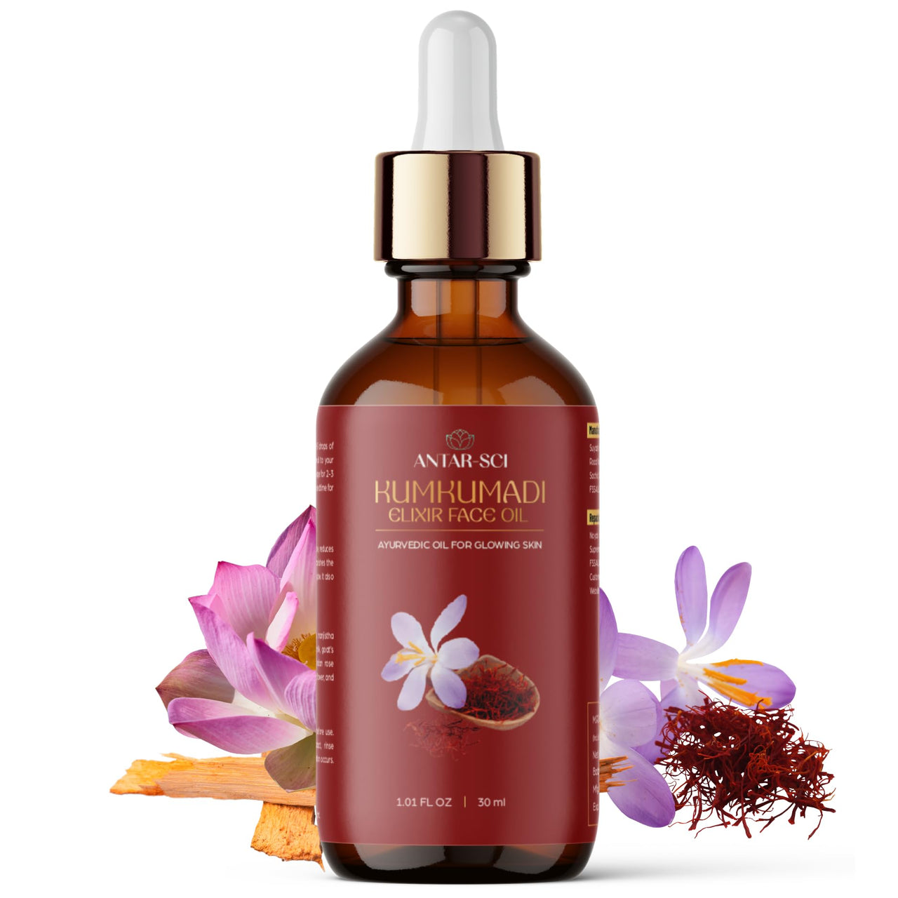 Antar-Sci Ayurvedic Kumkumadi Gold Oil For Glowing Skin|100% Pure & Ayurvedic|Luxurious Formula Made With Saffron, Manjistha, Sandalwood And 9 Powerful Herbs |Reduces Fine Lines & Skin Repair|30 Ml