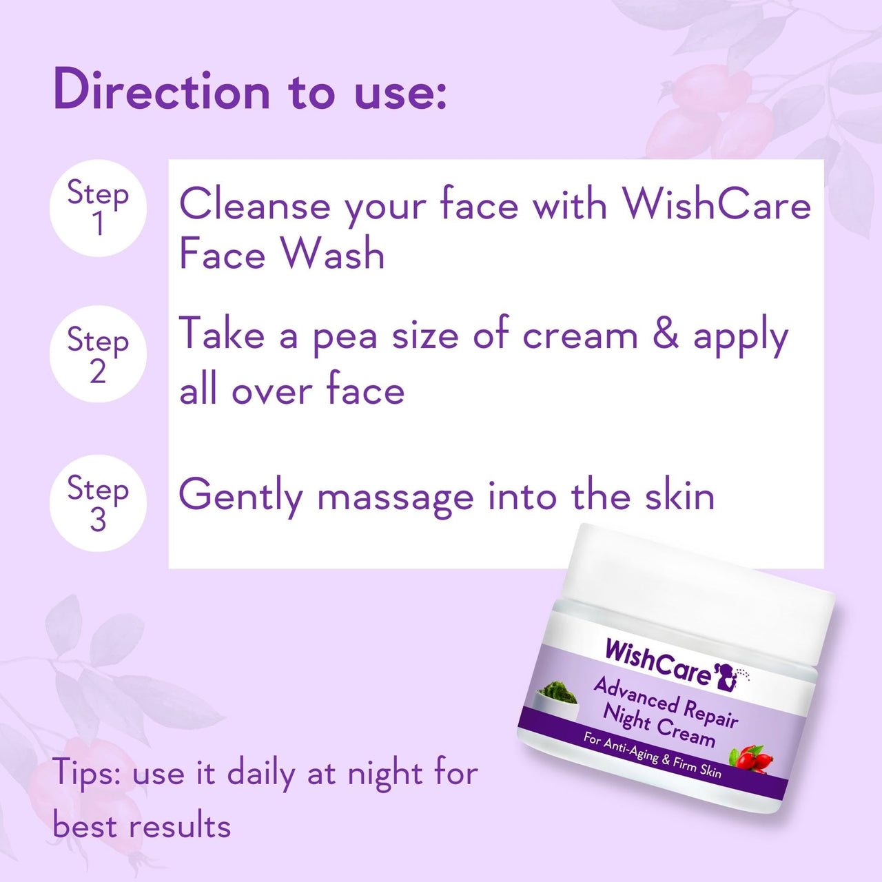 WishCare Collagen Boosting - Advance Repair Night Cream - With Retinol, Niacinamide, GrapeSeed, Sea Algae, Jojoba & Rosehip - For Anti-Aging, Skin Firming & Plumping Skin - 50 gm (WARNC50)