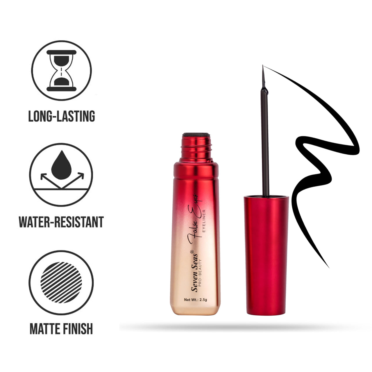 Seven Seas Waterproof | Smudgeproof | Long Lasting | Intense Black | False Eyes Eyeliner (Black,2.5g)