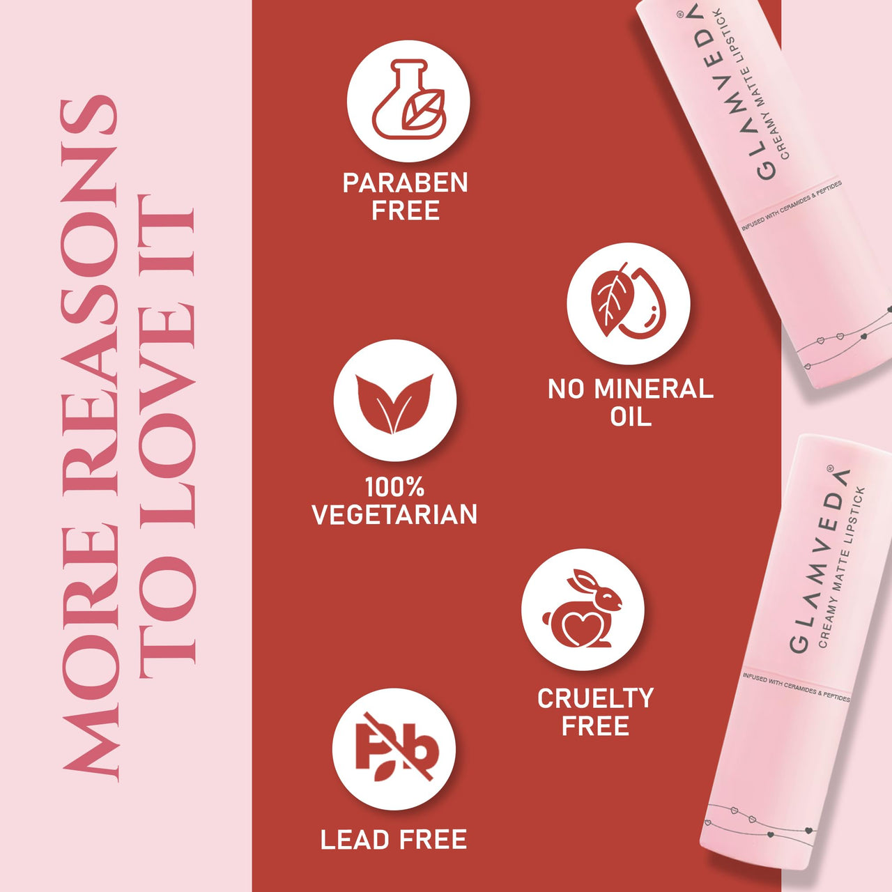 Glamveda Creamy Matte Long Lasting Lipstick with Ceramides & Peptides, Lightweight, 12 Hour Wear, Smudgeproof & Transferproof - Sweet Candy 306