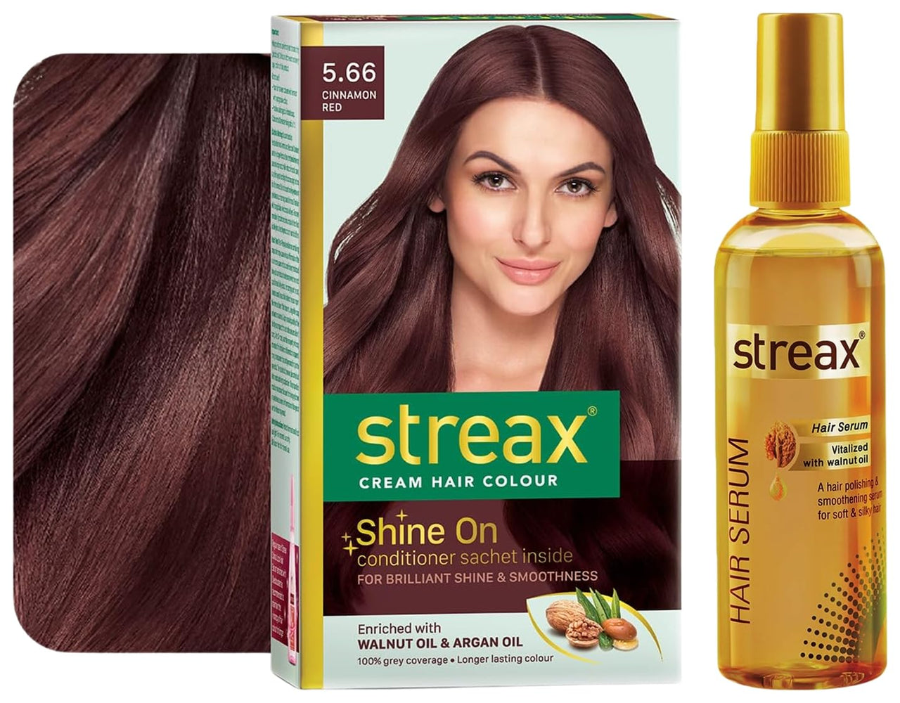 Streax Hair Serum 125ml, Vitalized with Walnut Oil, For Hair Smoothening & Shine, For Dry & Frizzy Hair Permanent Hair Colour, 100% Grey coverage, Infused with Argan and Walnut Oil