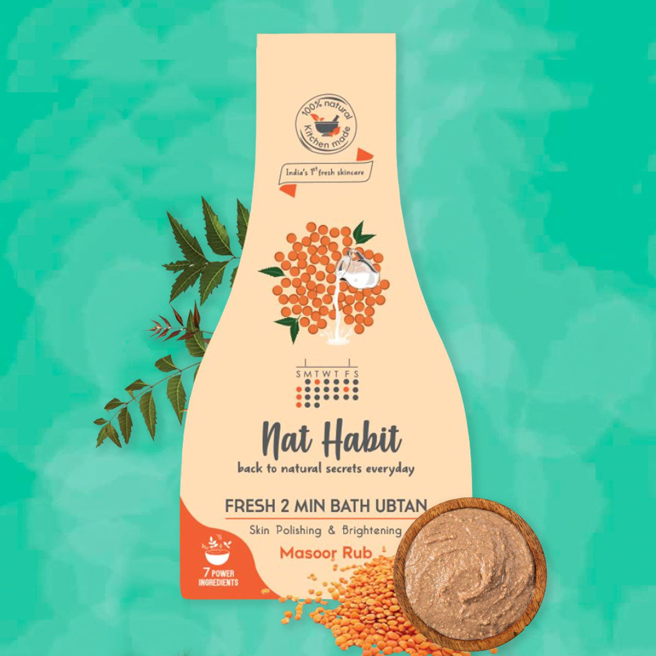 Nat Habit Fresh Masoor Rub Bath Ubtan, 2 Minute Body Scrub For Skin Softening & Radiance, Acne Control, Hydration| Wrinkle Protection, Ayurvedic Inspired, Pack of 3
