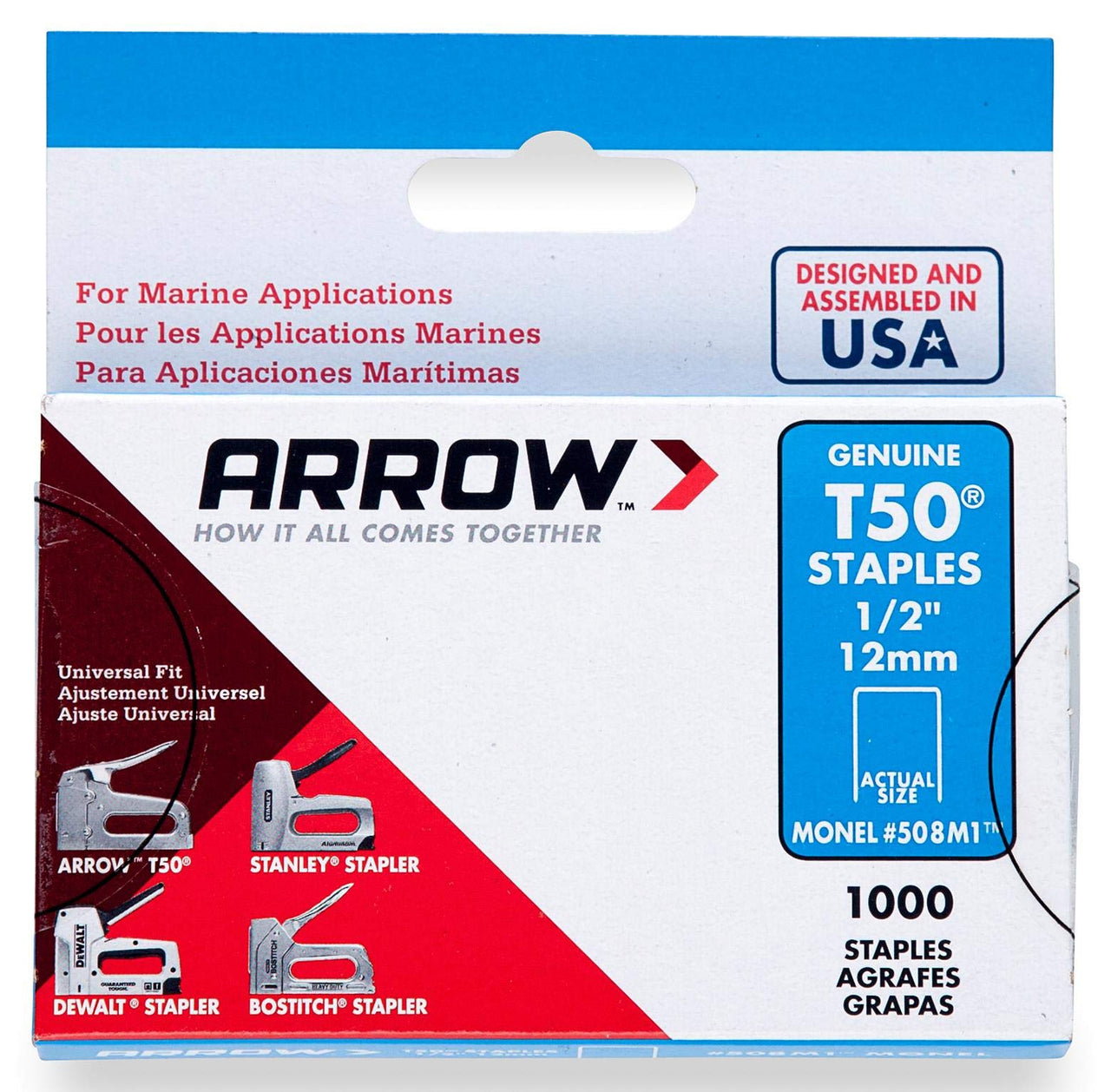 Arrow Fastener 508M1 Genuine T50 Monel Rustproof 1/2- Inch Staples, 1,000-Pack