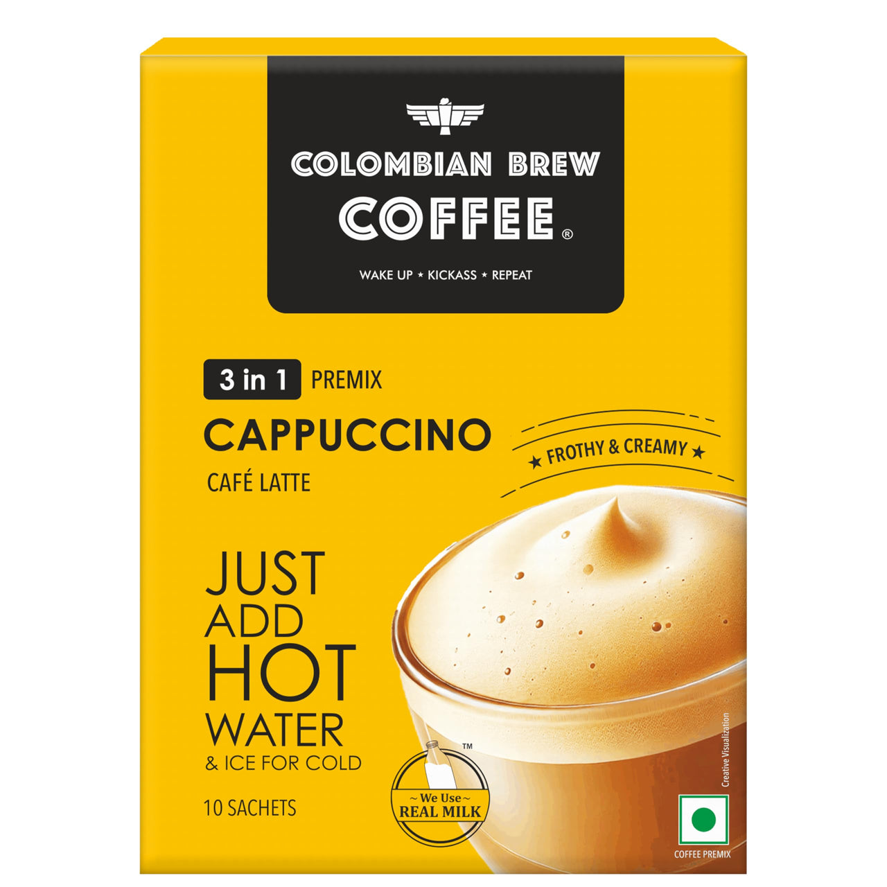 Colombian Brew 3 in 1 Cappuccino Café Latte, Instant Coffee Powder Premix, 10 Sachets Box