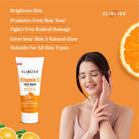 Elibliss Vitamin C Face Wash for Glowing Skin, Lightens & Brightens Skin Tone | Removes Dead Cells & Impurities | Refreshing Citrus Face Cleanser | No Paraben | No Sulphate | For All Skin Types | 75ml