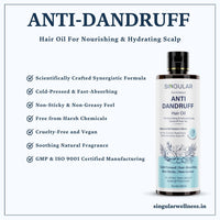 Singular Anti Dandruff Hair Oil for Nourishes & Hydrates Scalp Dandruff-Free Hair | Pure & Natural Cold Pressed Oil Infused with Nature's Best Tea Tree, Coconut, Peppermint, Neem, Rosemary, Argan Oil with Vitamin E | Ideal for Dandruff-Prone Scalp | 400 m