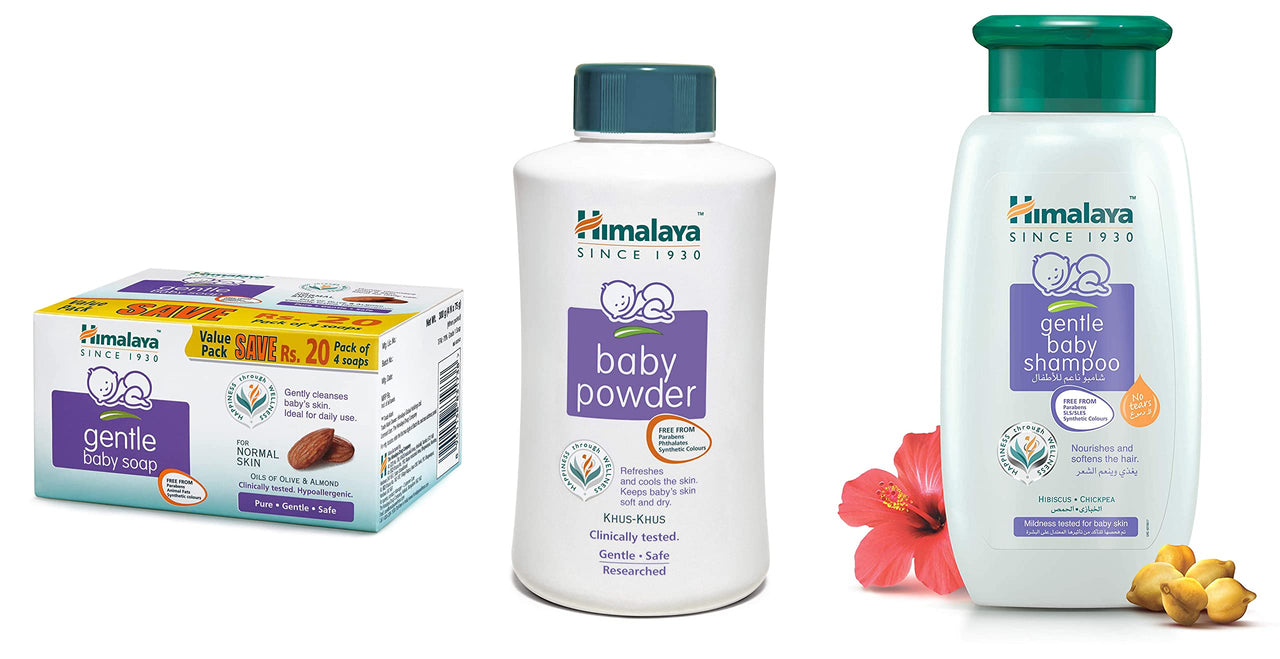 Himalaya Gentle Baby Soap Value Pack, 4 * 75g, Powder, 700gand Shampoo (400 ml) Combo
