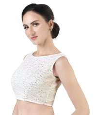X3 Women's  Georgette Chikankari & Sequin Embroidered Sleeveless Saree Blouse