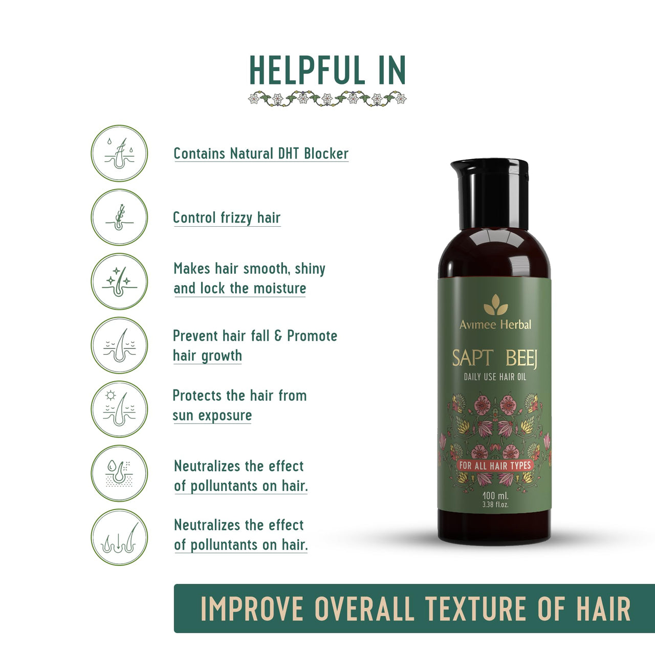 Avimee Herbal Sapt Beej Hair Oil | Packed With Goodness of 7 Seeds in One | Your Daily Hair Oil | Non Greasy Non Oily | Mineral Oil Free | 100ml