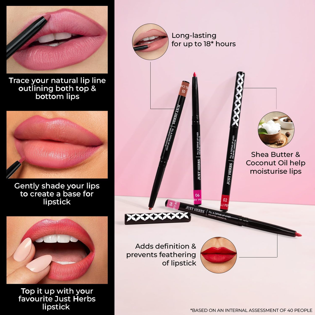 Just Herbs Fill & Define Lip Liner with Shea Butter and Coconut Oil Transfer Proof Long Lasting Creamy Matte Finish Lip Liner (Caramel Carnival, 0.3g)