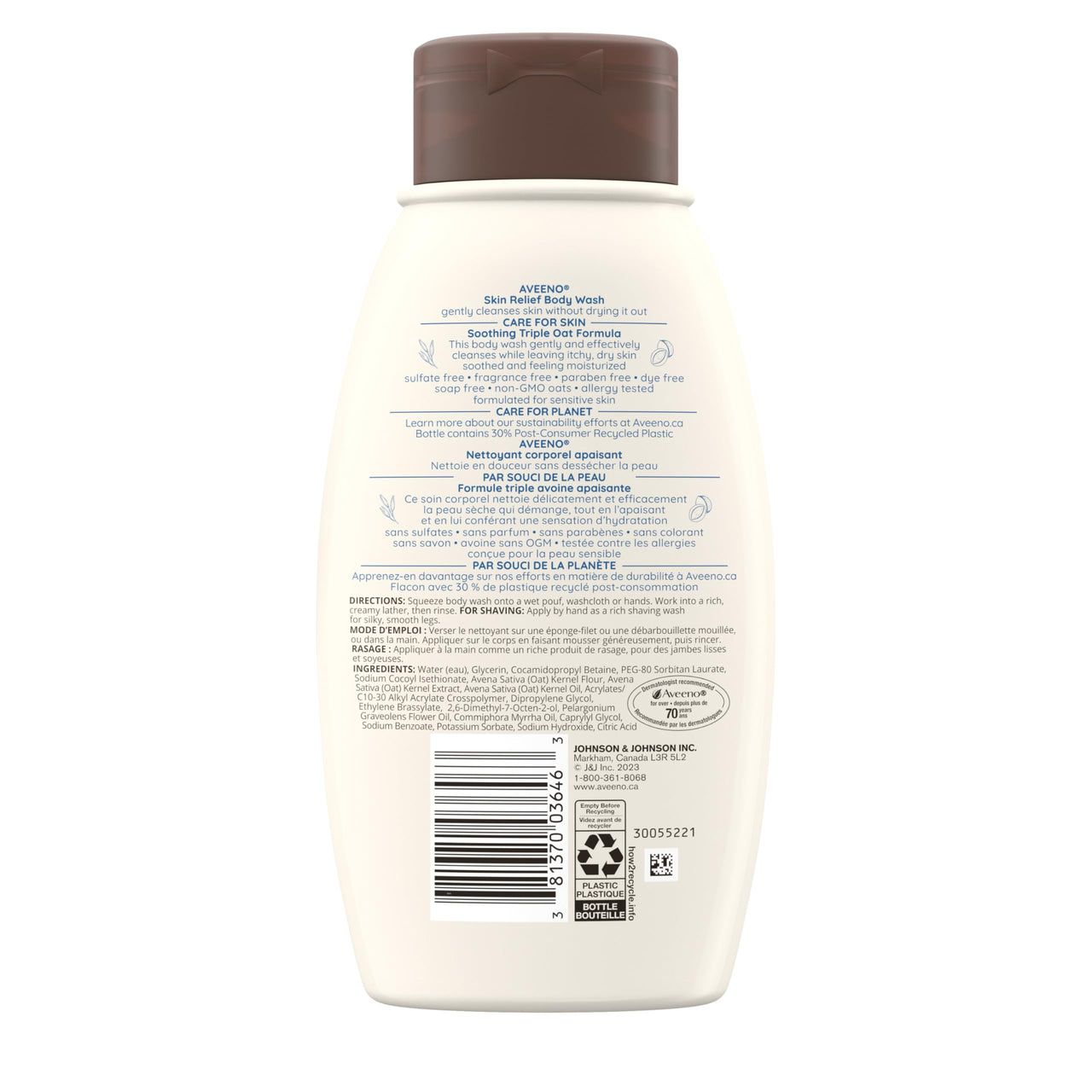 Aveeno Skin Relief Fragrance-Free Body Wash with Oat to Soothe Dry Itchy Skin, Gentle, Soap-Free & Dye-Free for Sensitive Skin, 12 fl. oz