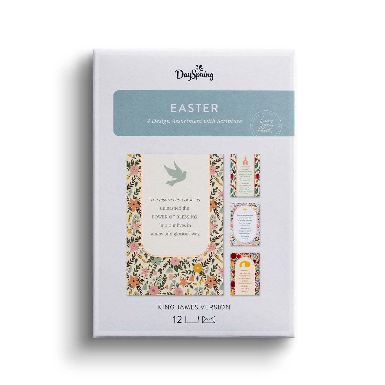 DaySpring - Resurrection of Jesus Easter - King James Version - 4 Design Assortment with Scripture - 12 Boxed Easter Cards & Envelopes (J7580) 24 Count (Pack of 1)