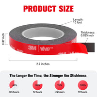 Double Sided Tape Heavy Duty, Small Waterproof Strong Mounting Adhesive Foam Tape, 10ft Length, 0.39in Width for LED Strip Lights, Home Decor, Car, Glass, Sign, Made of 3M VHB Tape,Red