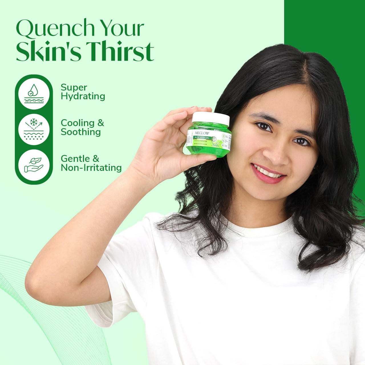 Meglow Aloevera Gel Jar 300g (100g*3) Combo Pack - Aloevera & Cucumber Ext. Hair & face Moisturizer for Dry Skin|| for Nourish & Healthy Skin