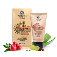 Ayouthveda Sun Turn Cream SPF 40 - Double Layer Encapsulated Sunscreen - Tinted with BB Effect - PA++++ - UVA(+++++)/UVB Protection - Blue Light Defense - Enriched with Zinc Oxide, Aloe Vera & Berries - Net.Qty:- 60g
