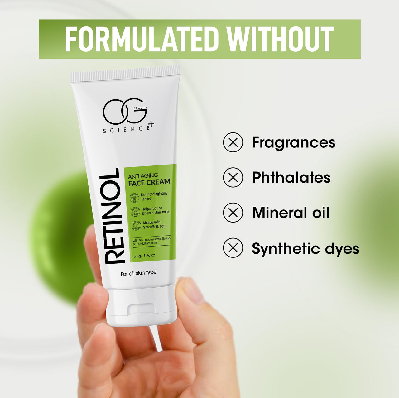 OG BEAUTY Science Retinol Anti-Aging Face Cream | 5% Encapsulated Retinol & 3% Multi-Peptide Formula | Dermatologist Tested | For All Skin Types | 50g