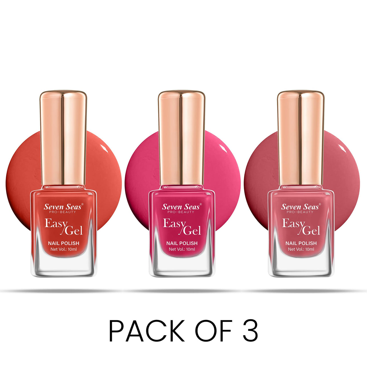 Seven Seas Easy Gel Nail Polish | Quick Dry Gel Nail Polish, Pack of 3 (Combo-01, 30ml)