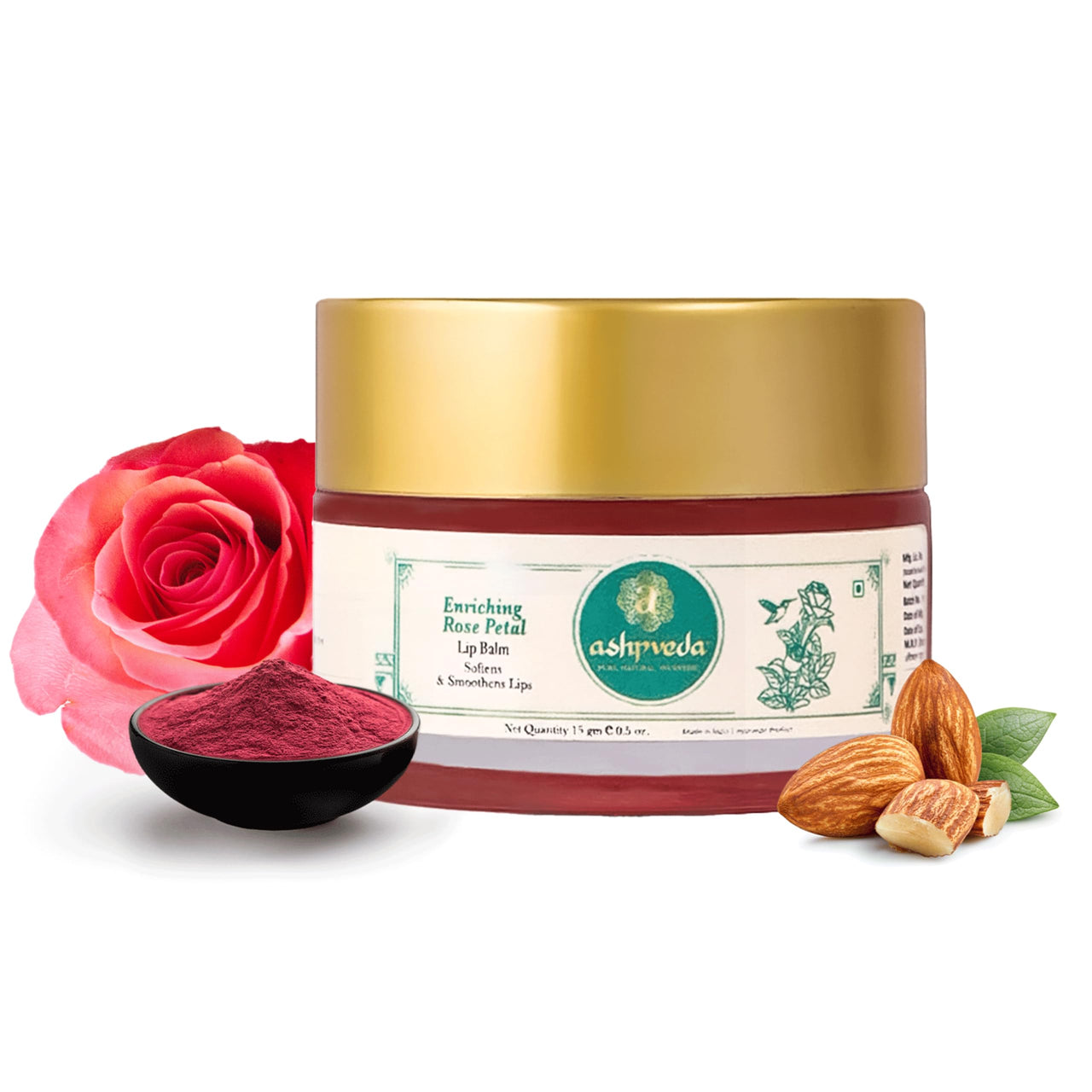 Ashpveda Ayurvedic Rose Petal Lip Balm For Dry & Chapped Lips With Kokum Fruit, Rose Flowers and Almond Oil | Lip UV Protection & Nourishment | Lip Balm with SPF for Soft Pink Lips