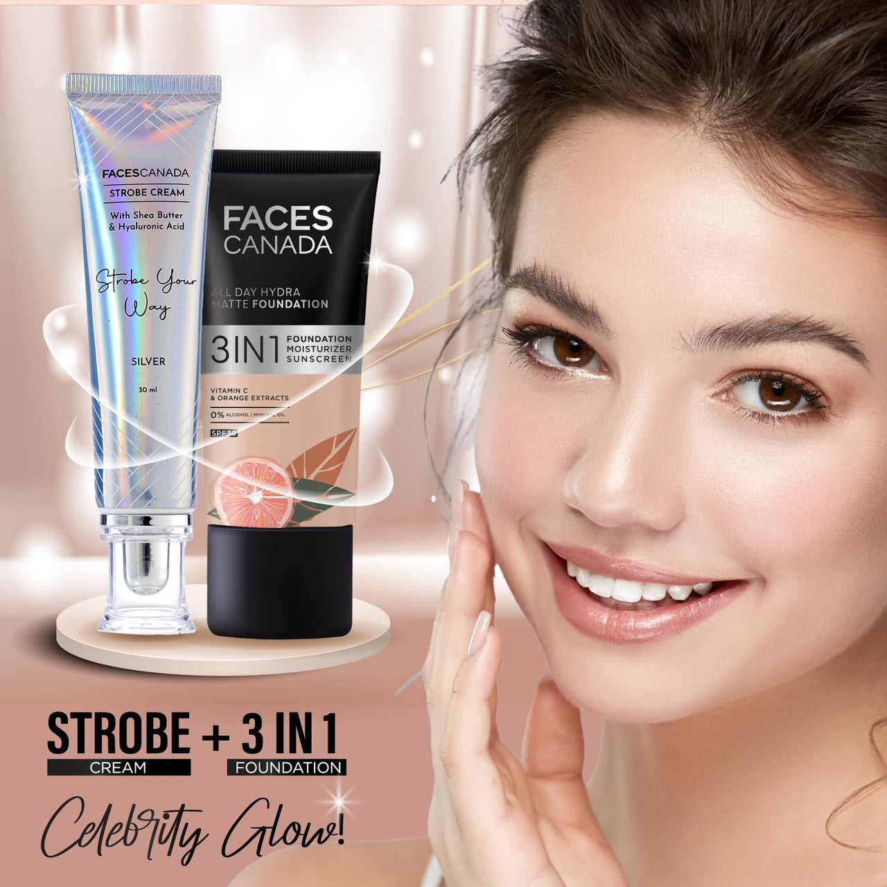 FACESCANADA Strobe Cream - Silver, 30Ml | Primer + Highlighter + Moisturizer | Shea Butter & Hyaluronic Acid | Intense Hydration | Flawless Radiant Dewy Skin | Illuminating & Glowing Makeup Base
