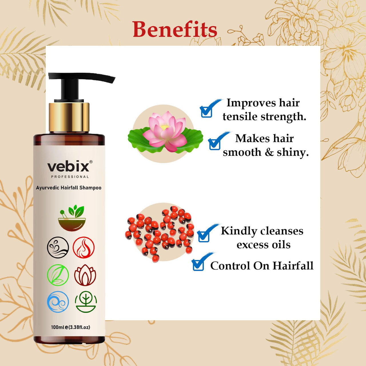 VebixProfessional Customised Regimen -4 Ayurvedic Product Kit - HairFallControl- AntiHairFall Neem Oil +Lotus AntiHairfall Shampoo + Hair - ShinningSerum & BoosterSerum -8.79 Fl.oz (Dry Scalp)