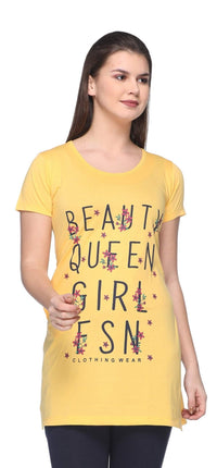 In Love Ladies Long Knee Length Chest Printed Side Slits Tshirts