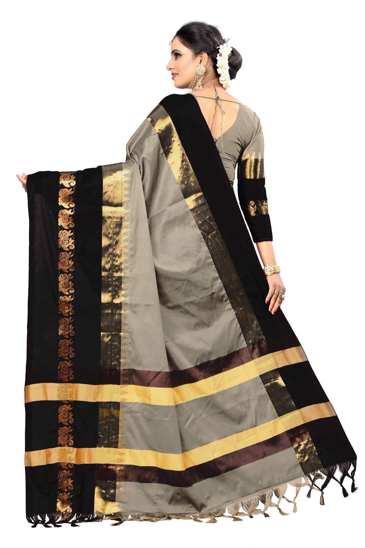 PAREVDEE Women's  Dobby Cotton Saree With Blouse Piece