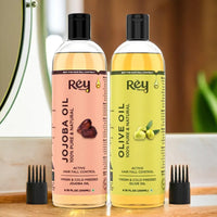 Rey Naturals Cold Pressed Extra Virgin Castor Oil For Hair Growth & Jojoba Oil For Hair Growth | Nourishing Jojoba Oil For Face & Castor Oil Cold Pressed For Hair | Jojoba Oil Cold Pressed - 200ML*2