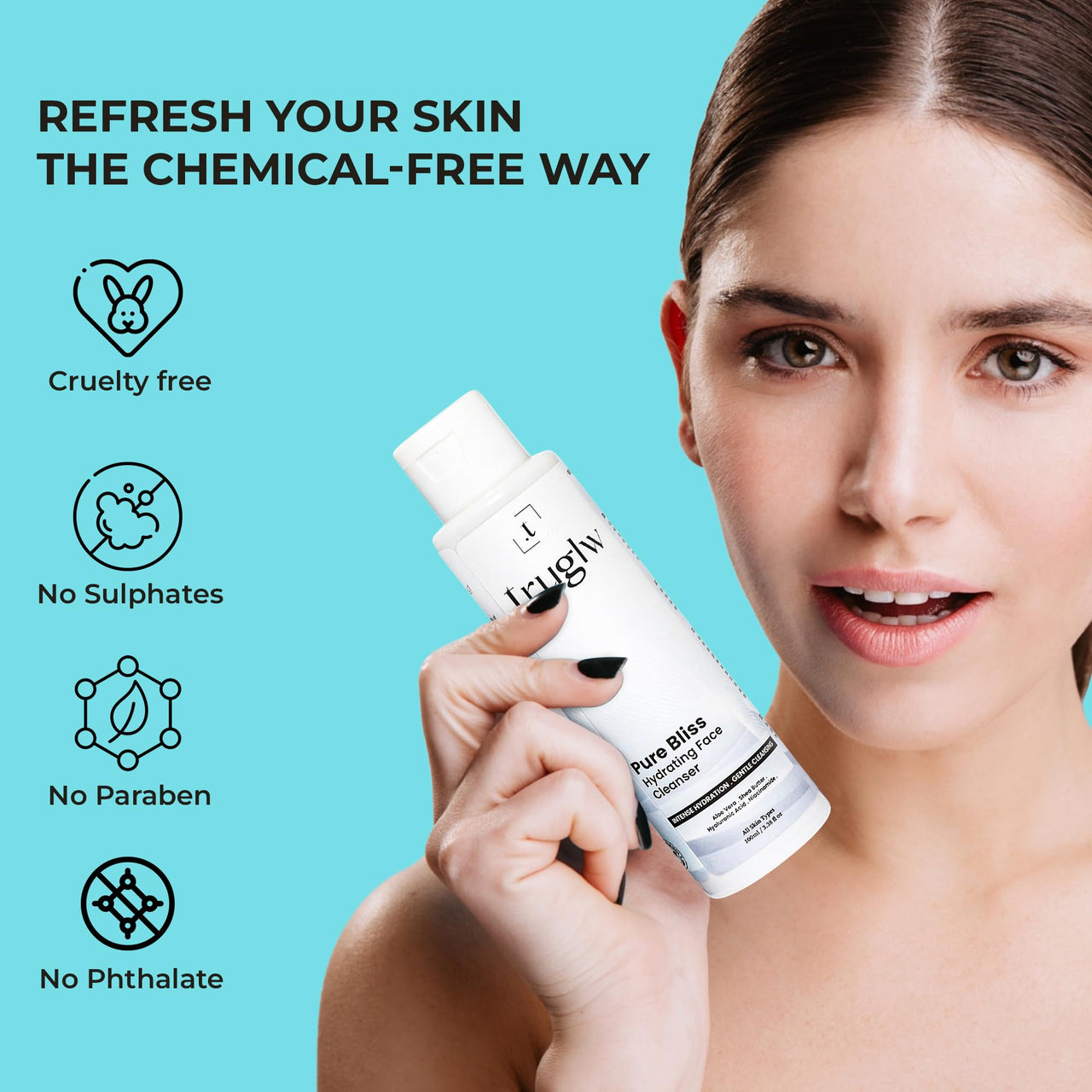 Truglw Daily Face Cleanser, Deeply Hydrates With 2% Niacinamide, Hyaluronic Acid, Aloe Vera, Calms Irritation, Supports Skin Barrier, For Acne-Prone, Dry or Sensitive Skin - 100ml