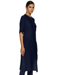 Aurelia Womens Mandarin Collar Solid Kurta