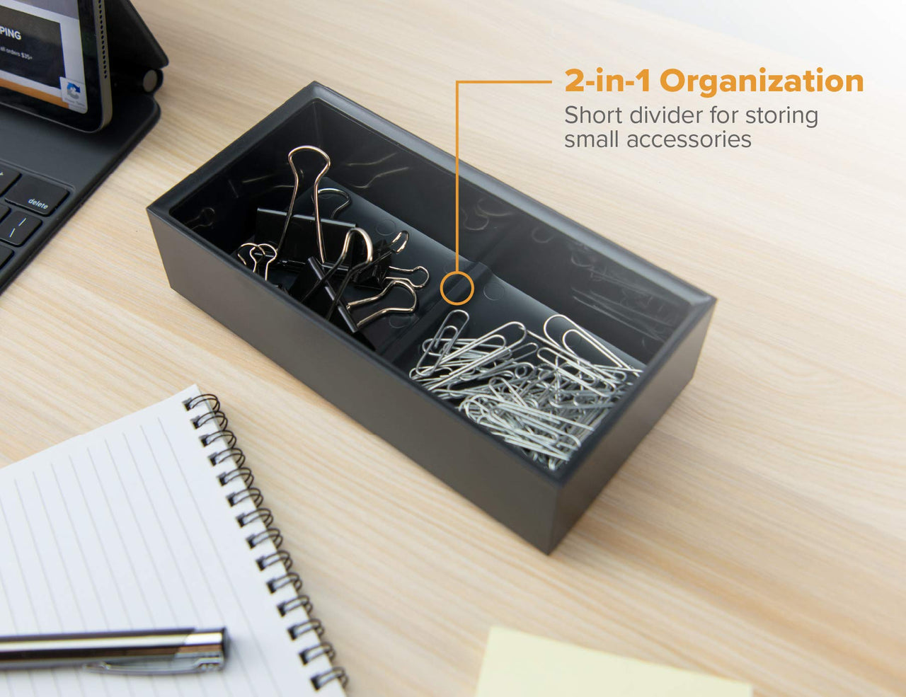 Bostitch Office Konnect Desk Organizer Accessory Tray, Wide, Stacks for Desktop Storage, Black Wide Accessory Tray