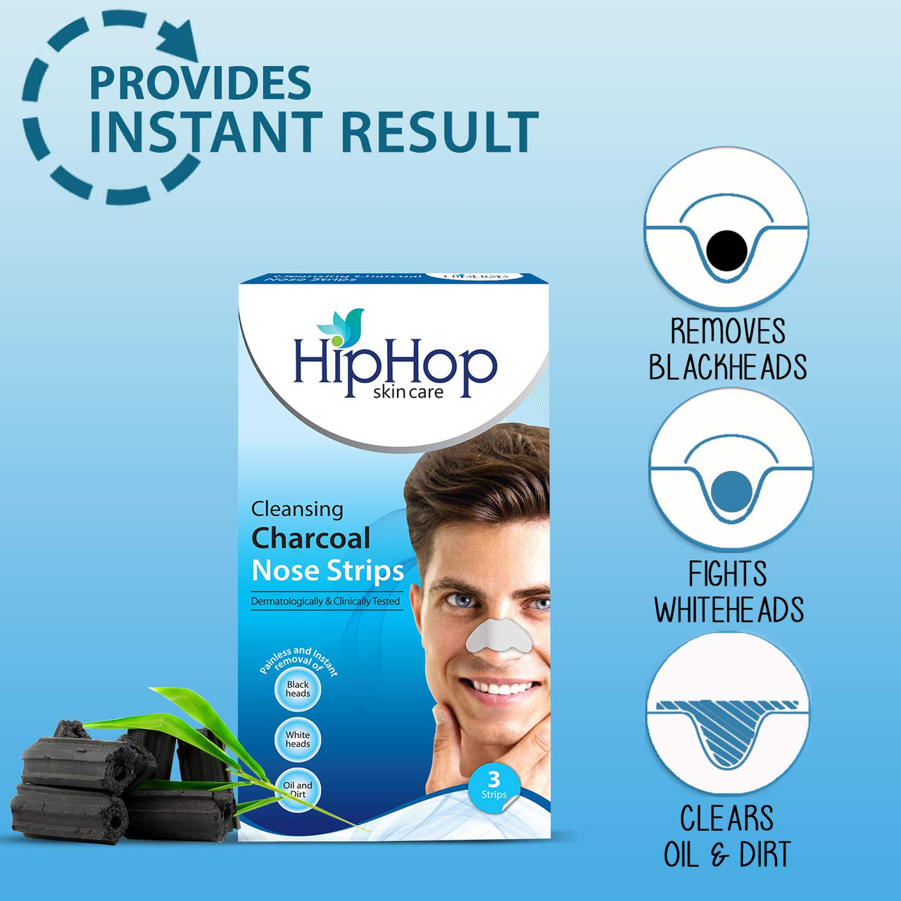 Hip Hop, Hiphop Skincare Cleansing Charcoal Forehead Nose And Chin Strips, Aloe Vera, 6 Count & Hip Hop Skincare Charcoal Nose Strips for Men - Blackhead Remover (3 Strips), blue