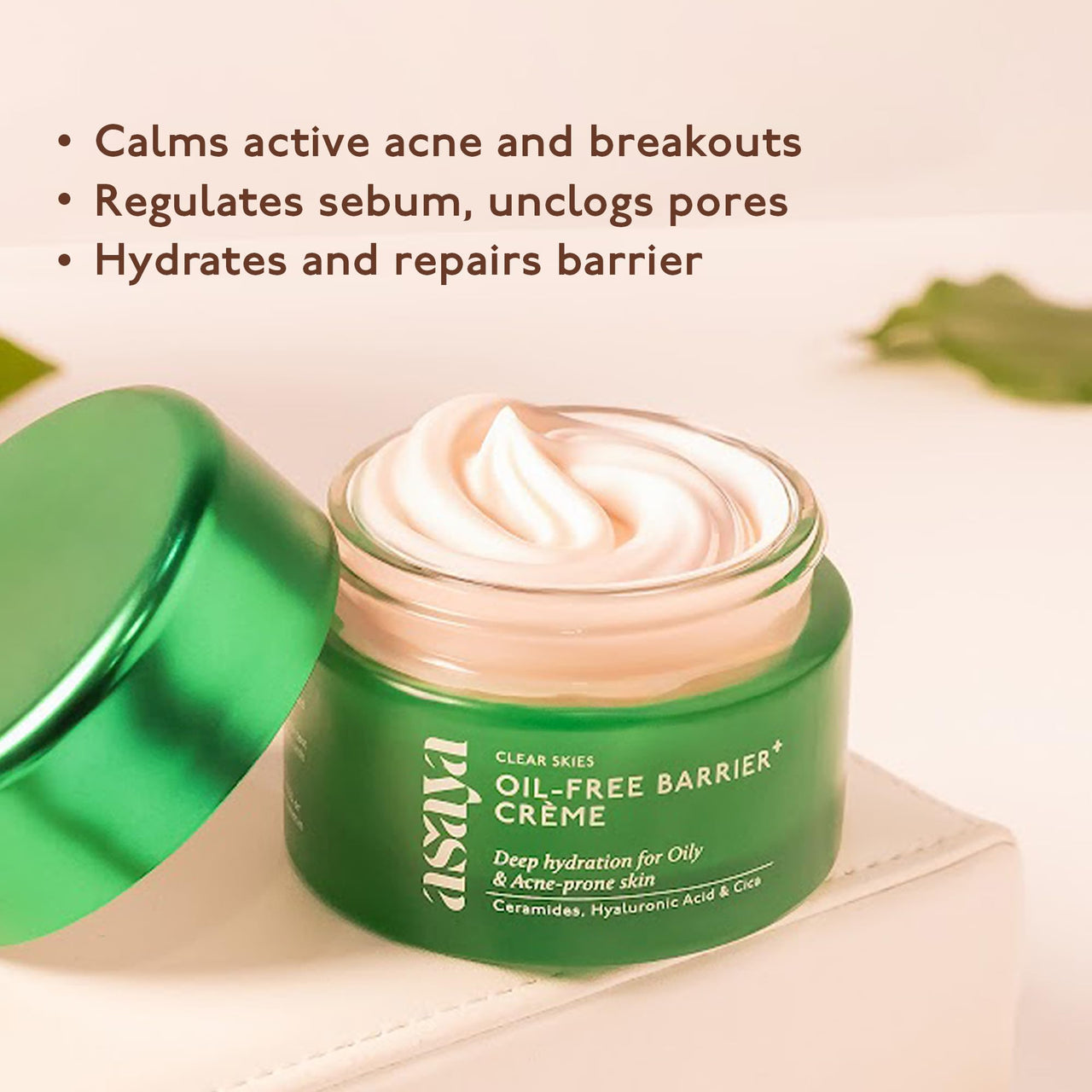 Asaya Barrier+ Oil-Free Moisturizer | Niacinamide, Hyaluronic Acid & Ceramides | With Dendriclear™ for Acne-Prone Skin | Fights Active Acne & Prevents Breakouts | Strengthens Skin Barrier | Lightweight, Non-Greasy & Hydrating | Cica for Soothing & Oil Con