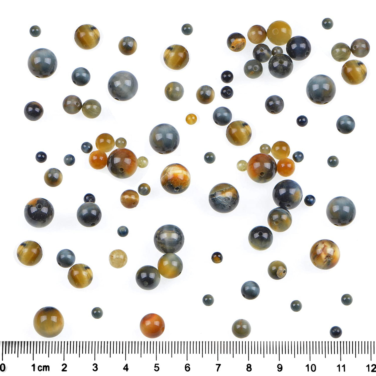 Bymitel 210pcs Natural Crystal Beads Stone Gemstone Round Energy Healing Loose Beads with Stretch Cord for Jewelry Making Bracelets Anklets (Yellow Blue Tiger's  Eye, 6mm 210pcs) Yellow Blue Tiger's  Eye