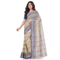 dB DESH BIDESH Women`s Traditional Bengal Tant Tri Leaf Woven Design Pure Handloom Cotton Saree Without Blouse Piece