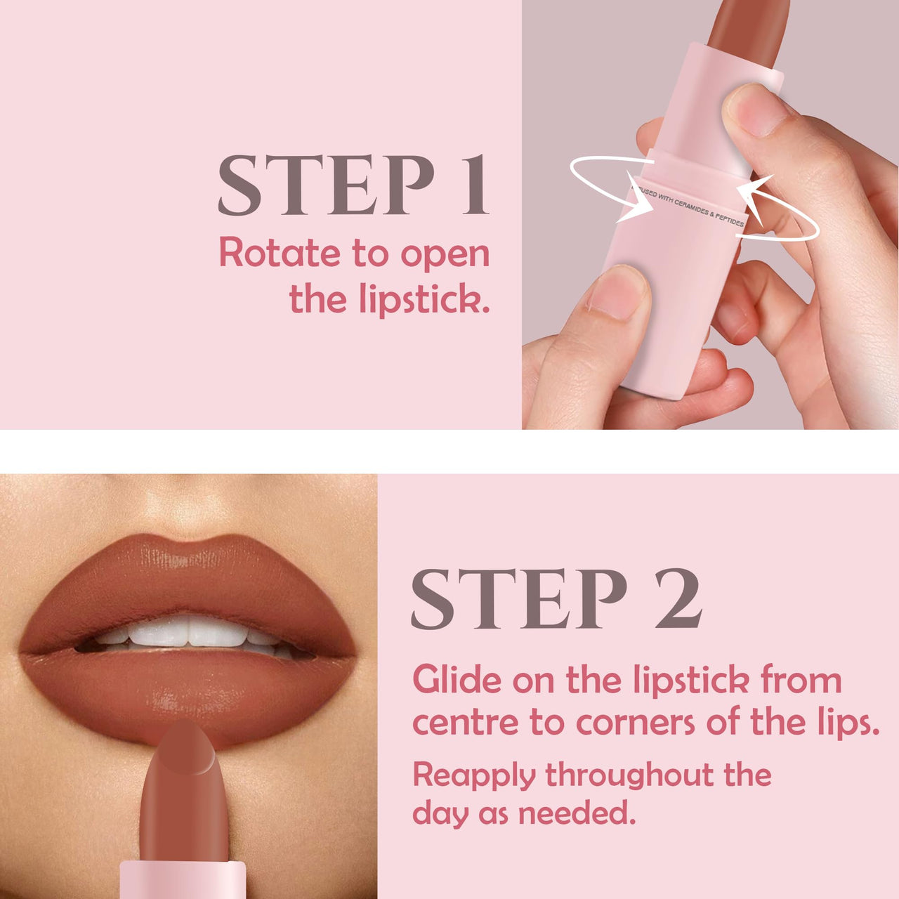 Glamveda Creamy Matte Long Lasting Lipstick with Ceramides & Peptides, Lightweight, 12 Hour Wear, Smudgeproof & Transferproof - Mocha Muse 307