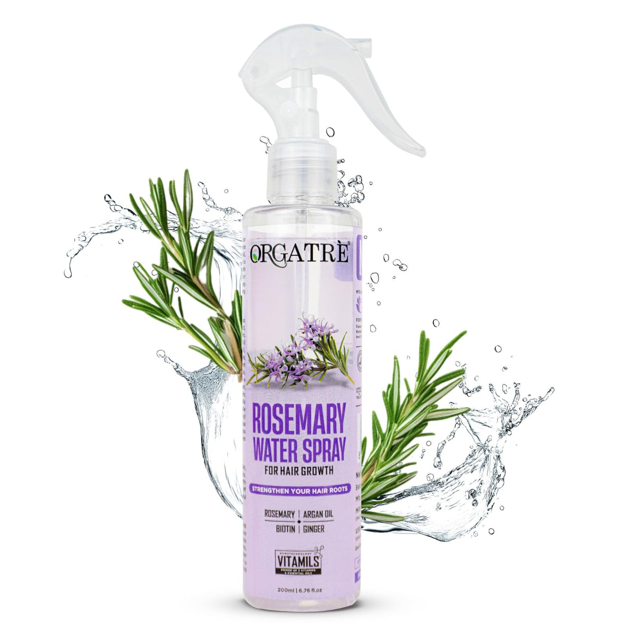 Orgatre Rosemary Water Spray for Hair Growth & Controls Hairfall with BIOTIN | Pure Natural Green Extraction Technologies | Controls Dandruff & Itchiness | Enhances Hair Texture & Shine | Non-Greasy & Fast Absorbing | 200 ml